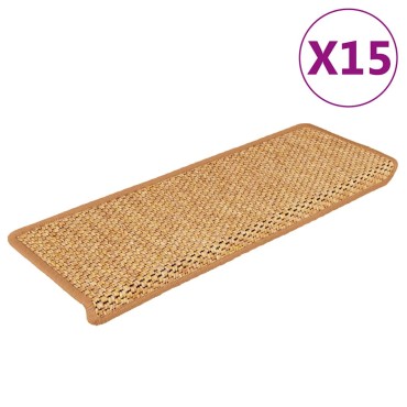 vidaXL Πατάκια Σκάλας Αυτοκόλ. 15 τεμ. Όψη Σιζάλ Σιζάλ 65x21x4 εκ.