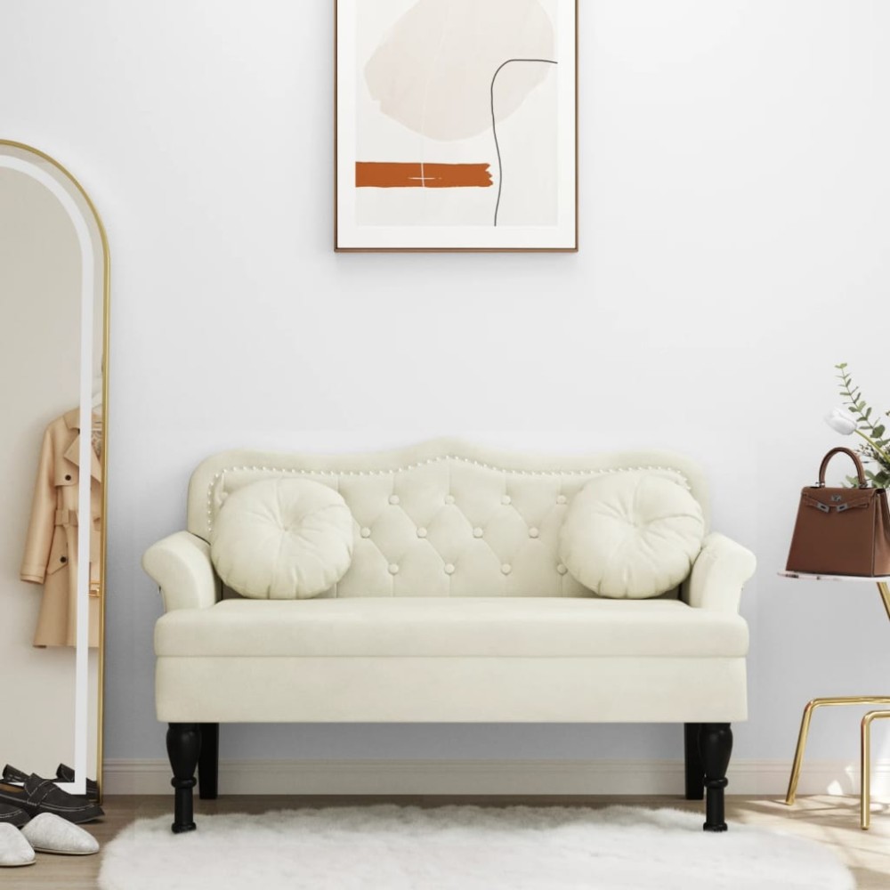 vidaXL Παγκάκι με Μαξιλάρια Κρεμ 120,5x65x75cm Βελούδινο