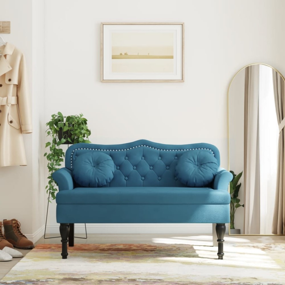 vidaXL Παγκάκι με Μαξιλάρια Μπλε 120,5x65x75cm Βελούδινο