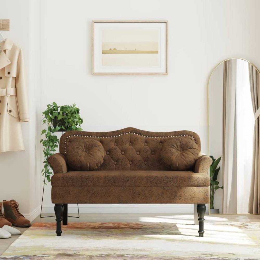 vidaXL Πάγκος με Μαξιλάρια Καφέ 120,5x65x75cm από Συνθετικό Δέρμα Σουέτ 1 τεμ.