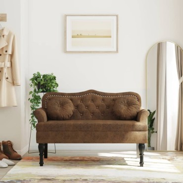 vidaXL Πάγκος με Μαξιλάρια Καφέ 120,5x65x75cm από Συνθετικό Δέρμα Σουέτ 1 τεμ.