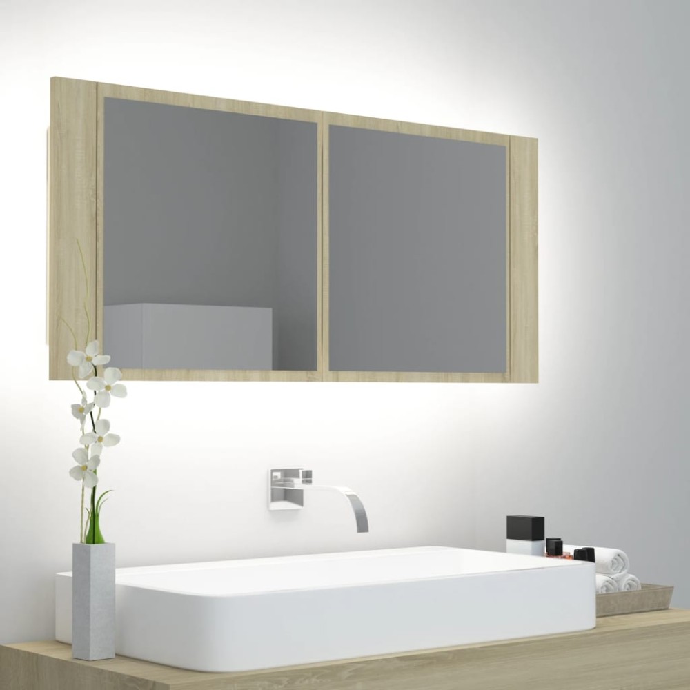 vidaXL Ντουλάπι Μπάνιου με Καθρέφτη & LED Sonoma Δρυς Ακρυλικός 100x12x45cm 1 τεμ. vidaXL Ντουλάπι Μπάνιου με Καθρέφτη & LED Sonoma Δρυς Ακρυλικός 100x12x45cm 1 τεμ.