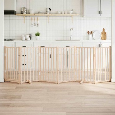 vidaXL Πόρτα Σκύλου με Πόρτα, Πτυσσόμενη, 6 Πάνελ, 300 εκ. από Μασίφ Ξύλο Έλατου