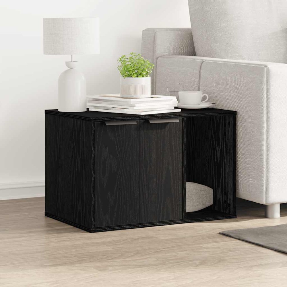 vidaXL Άμμος για Γάτες - Θήκη Μαύρη Δρυς 60x40x40 εκ. από Τεχνητό Ξύλο