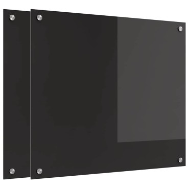 vidaXL Πλάτη κουζίνας 2 τμχ. Μαύρο 70 x 60 cm σκληρυμένο γυαλί