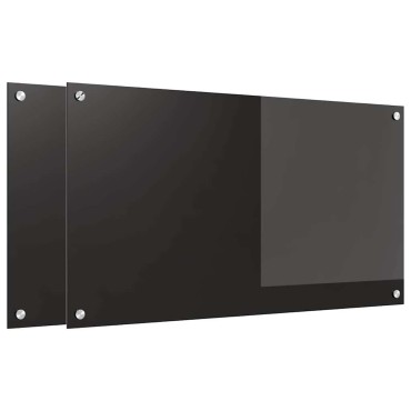 vidaXL Πλάτη κουζίνας 2 τμχ. Μαύρο 90 x 50 cm σκληρυμένο γυαλί