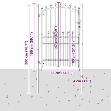 vidaXL Πύλη Φράχτη με Ακίδες EMMEN 200 x 100 cm