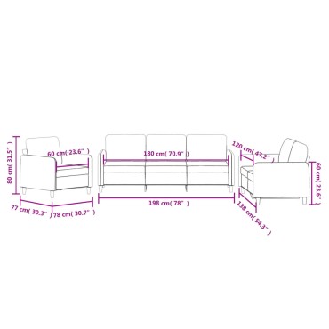 vidaXL Σετ Καναπέ 3 τεμ. Κρεμ Βελούδο 78x77x80cm  Διθέσιος Τριθέσιος