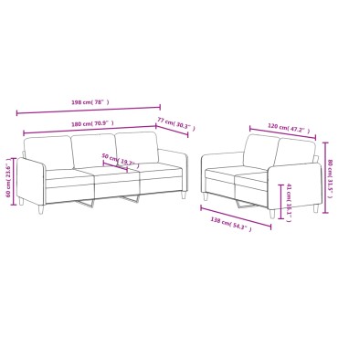 vidaXL Πολυθρόνες Σετ 2 τεμ. Κρεμ από Βελούδο 138x77x80cm  Διθέσιος Τριθέσιος