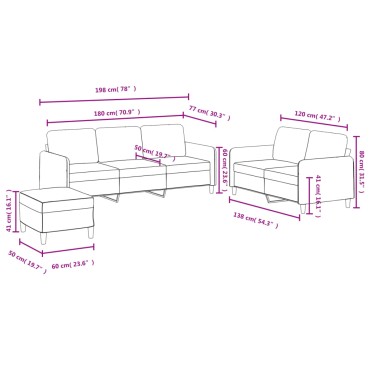 vidaXL Σετ Καναπέ 3 τεμ. Κρεμ Βελούδο 138x77x80cm  Διθέσιος Τριθέσιος