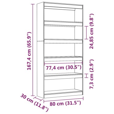 vidaXL Βιβλιοθήκη/Διαχωριστικό Χώρου Λευκή 80x30x167,4cm Μασίφ Πεύκο 1 τεμ.