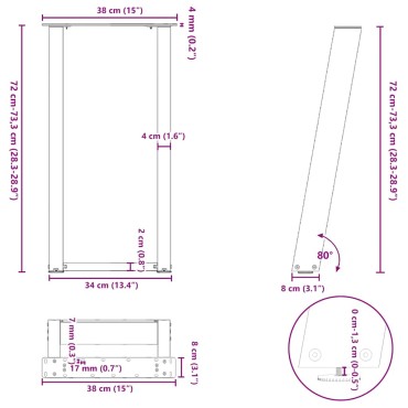 vidaXL Πόδια Κονσόλας σε Σχήμα U 2 τεμ. Λευκά 38x(72-73)cm Ατσάλι