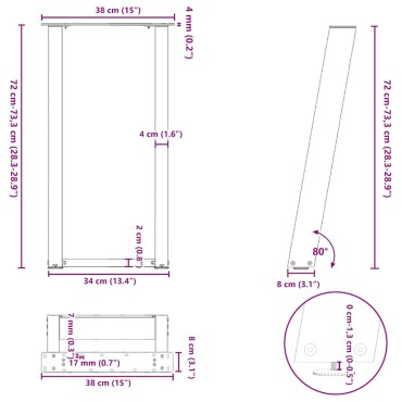 vidaXL Πόδια Κονσόλας 2 τεμ. σε σχήμα U, Ανθρακί 38x(72-73)cm από Ατσάλι