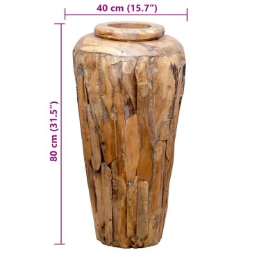 vidaXL Βάζο Διακοσμητικό 40 x 80 εκ. από Μασίφ Ξύλο Teak
