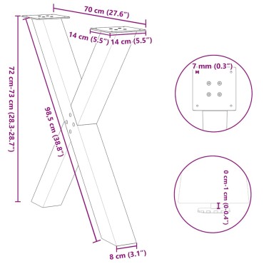 vidaXL Πόδια Τραπεζαρίας σε Σχήμα Χ, 2 τεμ. Λευκά 70x(72-73)cm Ατσάλι