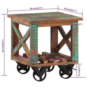 vidaXL Τραπεζάκι με Τροχούς 40x40x42cm από Μασίφ Ανακυκλωμένο Ξύλο 1 τεμ.