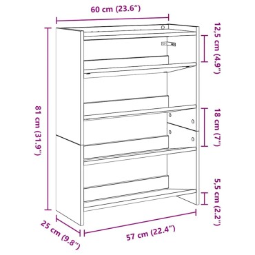 Ράφι παπουτσιών vidaXL Artisan Oak 60x25x81cm Κατασκευασμένο ξύλο