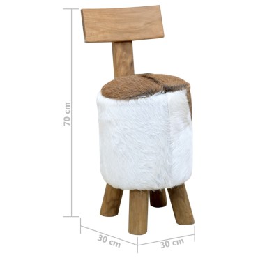 vidaXL Σκαμπό από Δέρμα Κατσίκας και Μασίφ Ξύλο Teak 30x30x70cm 1 τεμ.