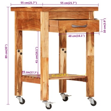 vidaXL Τρόλεϊ Κουζίνας 55x55x89cm από Μασίφ Ξύλο Ακακίας 1 τεμ.
