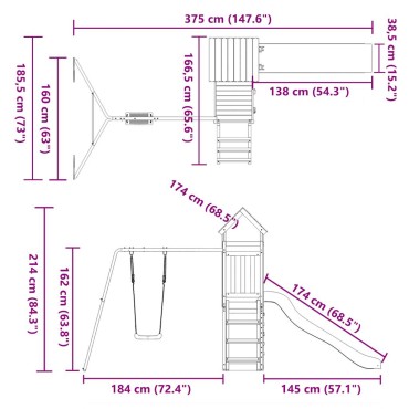 vidaXL Παιδική Χαρά Εξωτερικού Χώρου από Μασίφ Ξύλο Ψευδοτσούγκας