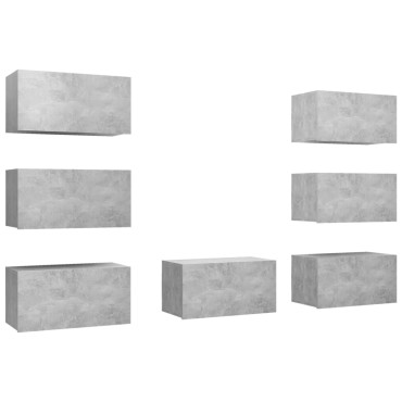 vidaXL Έπιπλα Τηλεόρασης 7 τεμ. Γκρι Σκυρ. 30,5x30x60cm Μοριοσανίδα