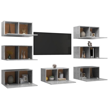 vidaXL Έπιπλα Τηλεόρασης 7 τεμ. Γκρι Σκυρ. 30,5x30x60cm Μοριοσανίδα