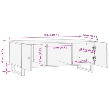 vidaXL Τραπεζάκι Σαλονιού 100x54x40cm Μασίφ Ανακυκλ. Ξύλο & Επεξ. Ξύλο 1 τεμ.