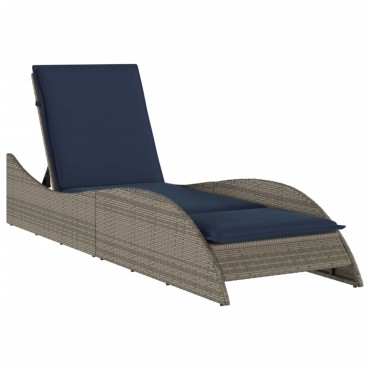 vidaXL Ξαπλώστρα με Μαξιλάρι Γκρι 60x205x73cm από Συνθετικό Ρατάν 1 τεμ.