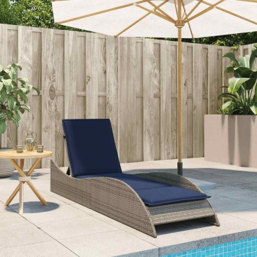 vidaXL Ξαπλώστρα με Μαξιλάρι Γκρι 60x205x73cm από Συνθετικό Ρατάν 1 τεμ.