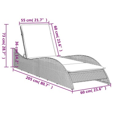 vidaXL Ξαπλώστρα με Μαξιλάρι Γκρι 60x205x73cm από Συνθετικό Ρατάν 1 τεμ.