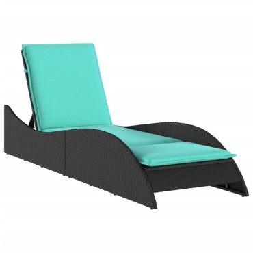 vidaXL Ξαπλώστρα με Μαξιλάρι Μαύρη 60x205x73cm από Συνθετικό Ρατάν 1 τεμ.