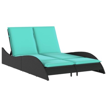 vidaXL Ξαπλώστρα με Μαξιλάρια Μαύρη 114x205x73cm από Συνθετικό Ρατάν 1 τεμ.