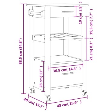 vidaXL Τρόλεϊ Κουζίνας MONZA 48x40x88,5cm από Μασίφ Ξύλο Πεύκου 1 τεμ.