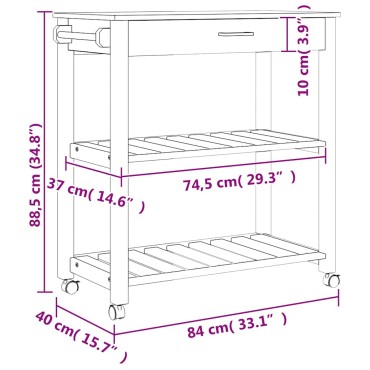 vidaXL Τρόλεϊ Κουζίνας MONZA 84x40x88,5cm από Μασίφ Ξύλο Πεύκου 1 τεμ.