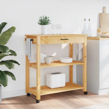 vidaXL Τρόλεϊ Κουζίνας MONZA 84x40x88,5cm Μελί κεριού από Μασίφ Ξύλο Πεύκου 1 τεμ.