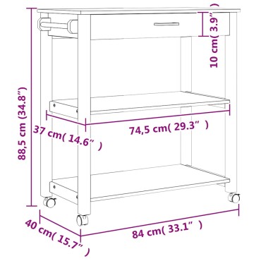vidaXL Τρόλεϊ Κουζίνας MONZA 84x40x88,5cm Μελί κεριού από Μασίφ Ξύλο Πεύκου 1 τεμ.