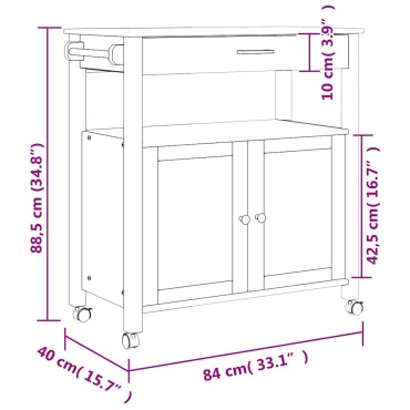 vidaXL Τρόλεϊ Κουζίνας MONZA 84x40x88,5cm από Μασίφ Ξύλο Πεύκου 1 τεμ.
