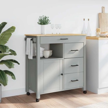 vidaXL Τρόλεϊ Κουζίνας MONZA 84x40x88,5cm Γκρι από Μασίφ Ξύλο Πεύκου 1 τεμ.