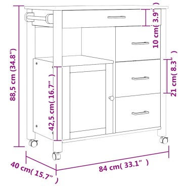 vidaXL Τρόλεϊ Κουζίνας MONZA 84x40x88,5cm Γκρι από Μασίφ Ξύλο Πεύκου 1 τεμ.
