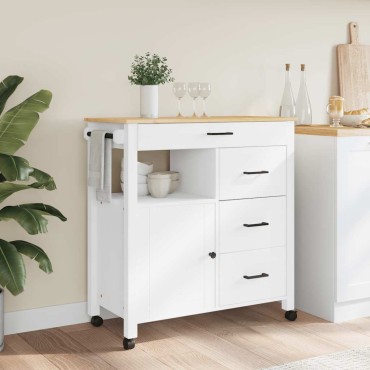 vidaXL Τρόλεϊ Κουζίνας MONZA 84x40x88,5cm Λευκό από Μασίφ Ξύλο Πεύκου 1 τεμ.