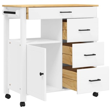 vidaXL Τρόλεϊ Κουζίνας MONZA 84x40x88,5cm Λευκό από Μασίφ Ξύλο Πεύκου 1 τεμ.