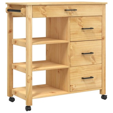 vidaXL Τρόλεϊ Κουζίνας MONZA 84x40x88,5cm από Μασίφ Ξύλο Πεύκου 1 τεμ.