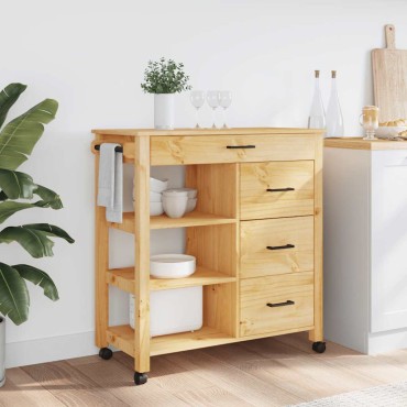 vidaXL Τρόλεϊ Κουζίνας MONZA 84x40x88,5cm Μελί κεριού από Μασίφ Ξύλο Πεύκου 1 τεμ.