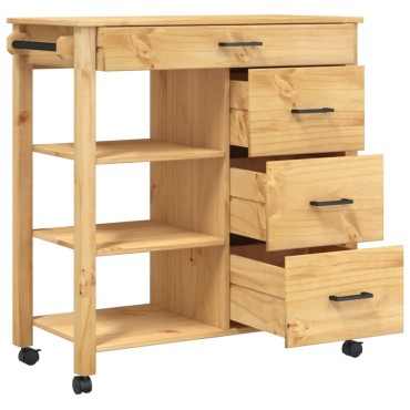 vidaXL Τρόλεϊ Κουζίνας MONZA 84x40x88,5cm Μελί κεριού από Μασίφ Ξύλο Πεύκου 1 τεμ.