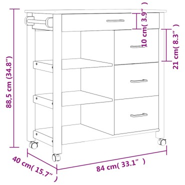vidaXL Τρόλεϊ Κουζίνας MONZA 84x40x88,5cm Μελί κεριού από Μασίφ Ξύλο Πεύκου 1 τεμ.