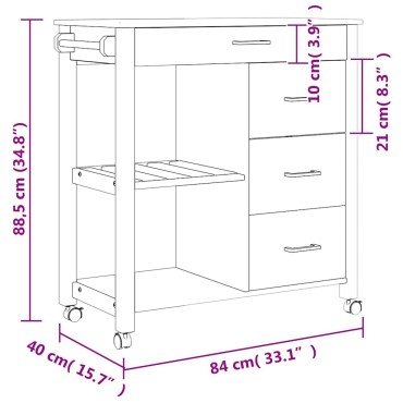vidaXL Τρόλεϊ Κουζίνας MONZA 84x40x88,5cm από Μασίφ Ξύλο Πεύκου 1 τεμ.