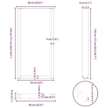 vidaXL Πόδια Τραπεζιού Μπαρ σε Σχήμα U 2 τεμ. Μαύρο 60x (110-111)cm Ατσάλι
