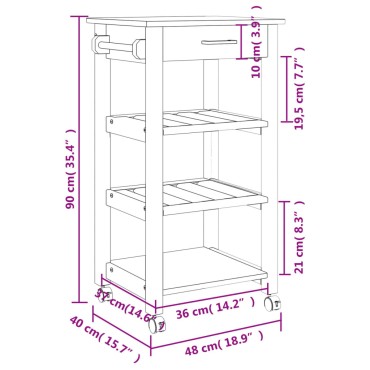 vidaXL Τρόλεϊ Κουζίνας MONZA 48x40x88,5cm από Μασίφ Ξύλο Πεύκου 1 τεμ.