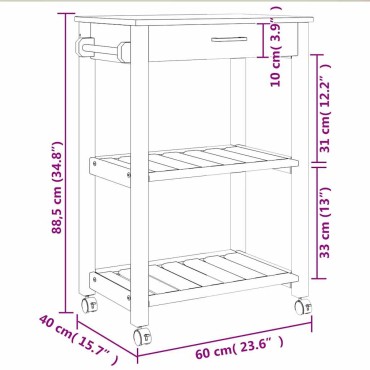 vidaXL Τρόλεϊ Κουζίνας MONZA 60x40x88,5cm από Μασίφ Ξύλο Πεύκου 1 τεμ.