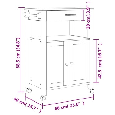 vidaXL Τρόλεϊ Κουζίνας MONZA 60x40x88,5cm από Μασίφ Ξύλο Πεύκου 1 τεμ.